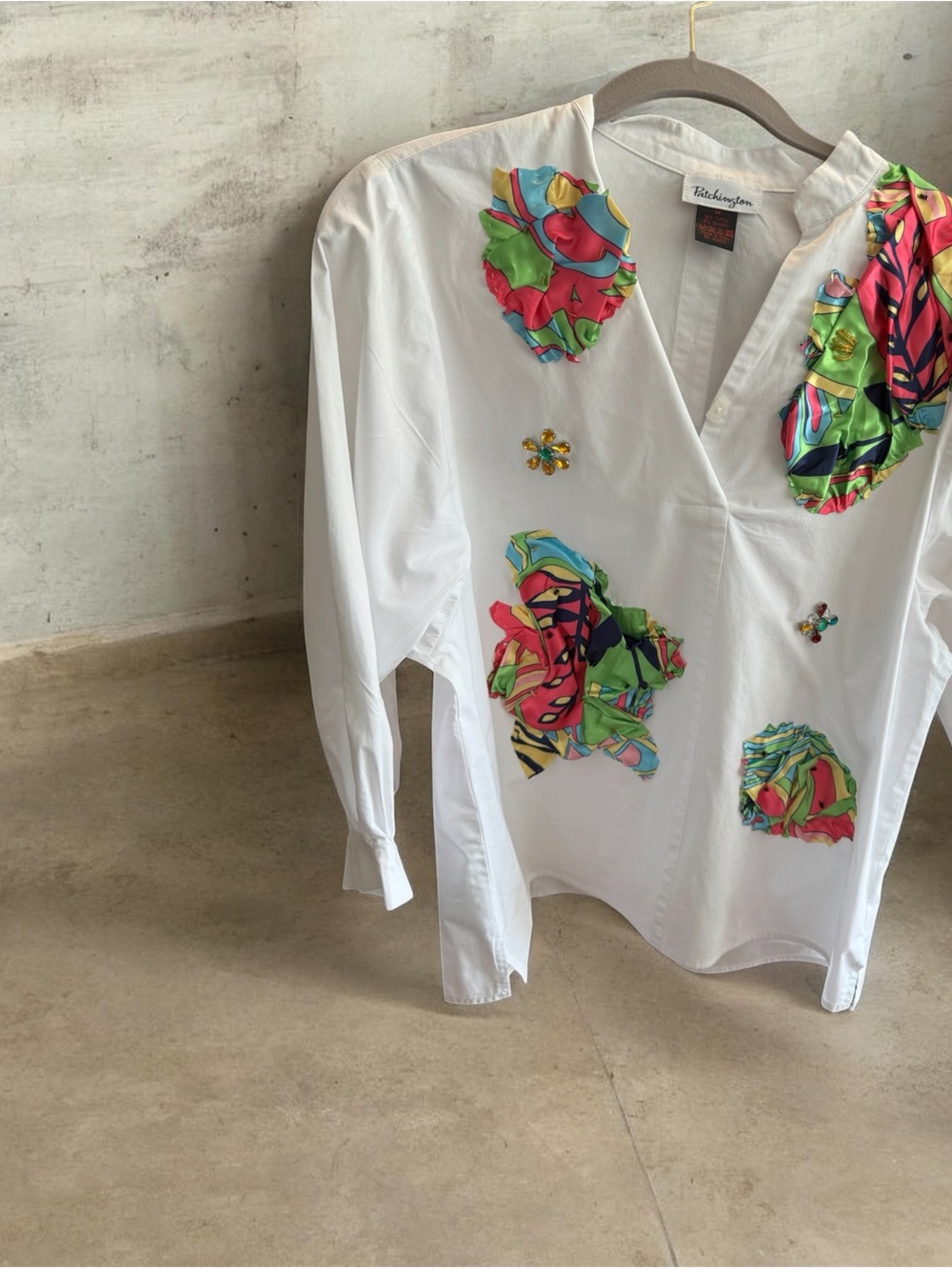 🤑SALE.   Patchington White Cotton Blend Shirt with Hand embellishments